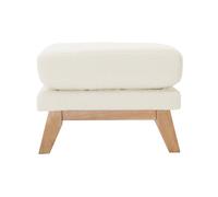 Pouf repose-pieds déhoussable scandinave en tissu effet laine bou blanc cassé et bois clair OSLO