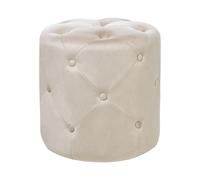 Pouf Repose-Pieds Moderne en Velours 40 cm Décoratif Rond Capitonné Blanc Cassé Corolla
