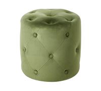Pouf Repose-Pieds Moderne en Velours 40 cm Décoratif Rond Capitonné Vert Olive C