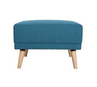 Pouf repose-pieds scandinave en tissu bleu canard et bois clair ULLA