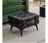 Pouf Repose-Pieds - Tabouret Bas Poignée Cuir Marron - Bout de Lit Entrée Salon Chambre - Noir