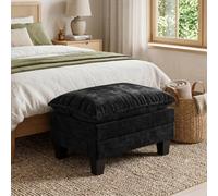 Pouf Repose-Pieds, Tabouret Coiffeuse en Chenille, Max 150kg, Noir Réglisse