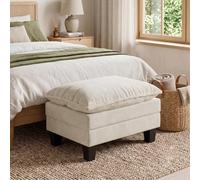 Pouf Repose-Pieds, Tabouret de Coiffeuse en Chenille, Max 150kg, Beige | Tabouret de Maquillage Rembourré, Mousse HR 30D, Cadre à Ressorts en Bois, pour Salon & Chambre, 80x55x58 cm