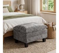 Pouf Repose-Pieds, Tabouret de Coiffeuse en Chenille, Max 150kg, Gris Clair | Tabouret de Maquillage Rembourré, Mousse HR 30D, Cadre à Ressorts en Bois, pour Salon & Chambre, 80x55x58 cm