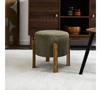 Pouf rond 35 cm en velours côtelé terracotta et pieds marron - TAKO