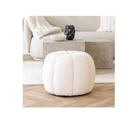 Pouf rond 48x38 cm en tissu bouclette blanc