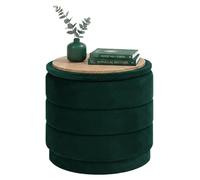 Pouf rond avec couvercle, repose-pieds pliable et espace de rangement, en velours vert bouteille, dimensions : 39 x 39 x 37 cm