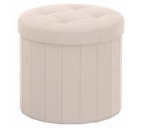 Pouf rond avec rangement, pliable. Couleur : beige cappuccino. Dimensions : 46 x 46 x 45 cm