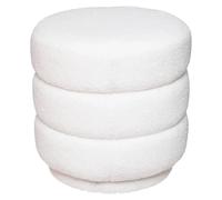 Pouf rond en bouclette, coloris blanc - Diamètre 37,5 x Hauteur 40 cm