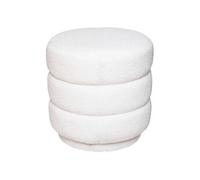 Pouf rond en bouclette, coloris blanc - Diamètre 37,5 x Hauteur 40 cm - -