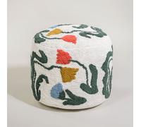 Pouf rond en coton motif floral multicolore 45x35x45cm Blanc