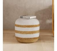 Pouf rond en jute, rayures blanches d40 cm - billy