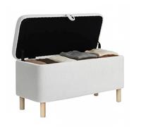 Pouf rond en tissu beige avec couvercle plateau réversible - Crème
