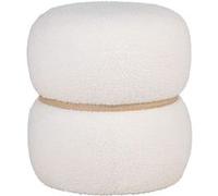 Pouf Rond en Tissu Bouclé Blanc Ceinturé en MDF - SNOVIK - ALTOBUY Blanc G