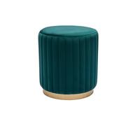 Pouf rond en velours bleu pétrole et métal doré D40 cm DONA