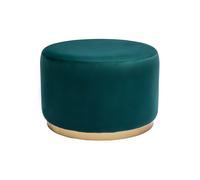 Pouf rond en velours bleu pétrole et métal doré D54 cm AMAYA