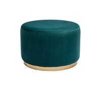 Pouf rond en velours bleu pétrole et métal doré d54 cm amaya