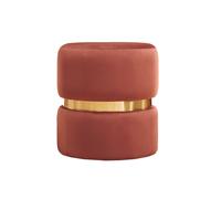 Pouf rond en velours bleu rouge tomette et métal doré D40 cm JOY