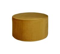 Pouf rond en velours ocre, assise garnie, fixe, uni, cylindrique - Woood, Sara - Ø60 cm, H36 cm