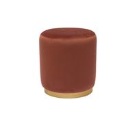Pouf rond en velours rouge tomette et métal doré D40 cm AMAYA