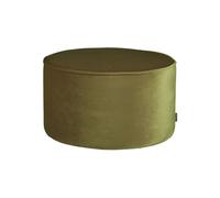 Pouf rond en velours vert olive, uni, fixe, mousse VP30, structure en bois dur - Woood, Sara - Ø60x36 cm