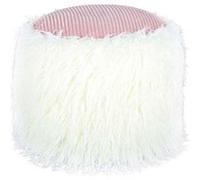 Pouf Rond Imitation Fourrure "Bobtail" 45cm Blanc Blanc G