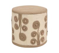 Pouf Rond Repose-Pieds Ottoman Remplissage Billes EPS en Jute et Coton Beige et