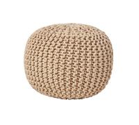 Pouf rond tressé en tricot - Beige 35 x 40 cm