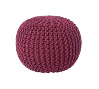 HOMESCAPES Pouf Rond tressé en Coton, Pouf Tricot Coloris Prune, 40x35 cm