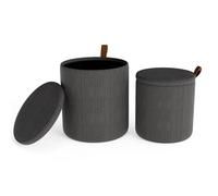 Pouf Salon Rangement - RELAX4LIFE - Lot de 2 - en Velours Côtelé - 40L et 25L - Couvercles Amovibles - Charge 150KG - Gris