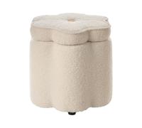 Pouf Scandinave en Bou vec Rangement Motif Floral Blanc Cassé Flower