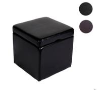 Pouf tabouret cube-coffre Onex, cuir, 45x44x44cm, noir