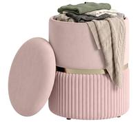 Pouf tabouret repose-pied HOMCOM coffre de rangement, en velours côtelé, design moderne, 36 x 36 x 44 cm, pour salon, chambre, rose