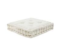 Pouf tapissier en velours de coton uni écru 40x40