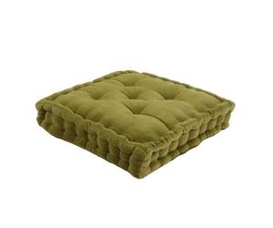 Pouf tapissier en velours de coton uni vert mousse 40x40