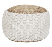 Pouf Tricoté en Coton et Jute Blanc et Beige 50 cm Remplissage à Billes EPS Aiza