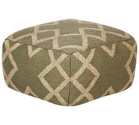 Pouf Vert et Beige en Jute et Laine 50 x 50 cm à Motif Oriental Style Kilim Gopi
