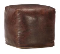 Pouf - vidaXL - Marron foncé - Cuir véritable de chèvre - 40 x 40 x 40 cm - Vintage