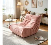 Pouffe fauteuil paresseux 1 place en teddy peluche rose, rembourré mousse haute densité, sans pied, pour salon chambre bureau