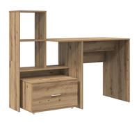 POUFGDR Bureau Bois Ingenierie 131 x 50 x 106 cm avec Rangement | Etagere et tiroir integres, design modulable, montage lateral reversible, pour bureau ou chambre