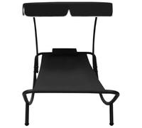 POUFGDR Chaise Longue de Jardin avec Auvent et Oreiller, Noir | Oxford résistant, acier enduit de poudre, polyester hydrofuge, ombre généreuse, détente extérieure