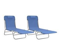 POUFGDR Chaises Longues Pliantes 2 Pieces Bleu Textilene Acier pour Jardin | Dossier réglable, support 110 kg, pliage compact, poignée transport, résiste UV déchirures moisissures