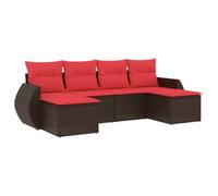 POUFGDR Ensemble Canapé de Jardin 6 Pièces avec Coussins Polyrotan Brun | Rotin PE durable, coussins déhoussables, design modulaire, entretien facile, housse imperméable recommandée