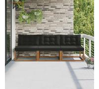 POUFGDR Ensemble De Jardin 3 Pieces Canape Exterieur Acacia | Modulaire, Coussin Polyester, Tissu Textilene, Design Moderne, Pour Patio Balcon