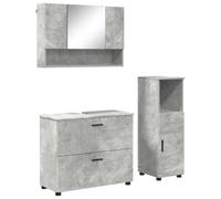 POUFGDR Ensemble de Meubles de Salle de Bain 3 pièces Gris béton | Bois d'ingénierie,design mural,poignées en barre,meuble sous lavabo,mirror,espace moderne