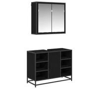 POUFGDR Ensemble de mobilier de Salle de Bain 2 pc Chêne Noir | Bois d'ingénierie,montage mural,poignées noires en barre,cabinet sous lavabo,meuble miroir,entretien facile