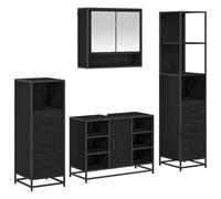 POUFGDR Ensemble de mobilier de Salle de Bain 4 pc Chêne Noir | Bois d'ingénierie,meuble miroir,lavabo,meuble haut et bas,portes affleurantes,poignées en barre
