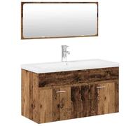 POUFGDR Ensemble Meubles Salle De Bain 3 Pcs Bois D'ingénierie Mural | Meuble vasque mural, grand espace de rangement, trop-plein, robinet eau chaude et froide inclus, égouttoir à pousser