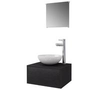 POUFGDR Meuble de Salle de Bain 4 Pcs avec Lavabo, Robinet et Miroir Noir | Armoire murale,mitigeur chromé,lavabo céramique,installation facile,design minimaliste