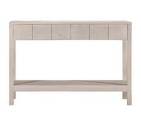 POUFGDR Table Console Blanc 110x35x75 cm Bois De Manguier Solide | 2 tiroirs, 1 étagère, dessus stable, fixation murale fournie, bois massif, grains uniques, livraison aléatoire